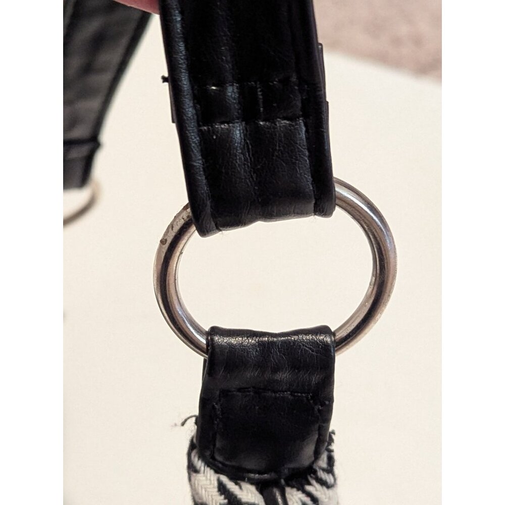 Herringbone Pattern Shoulder Bag Black, White-Lp - image 3